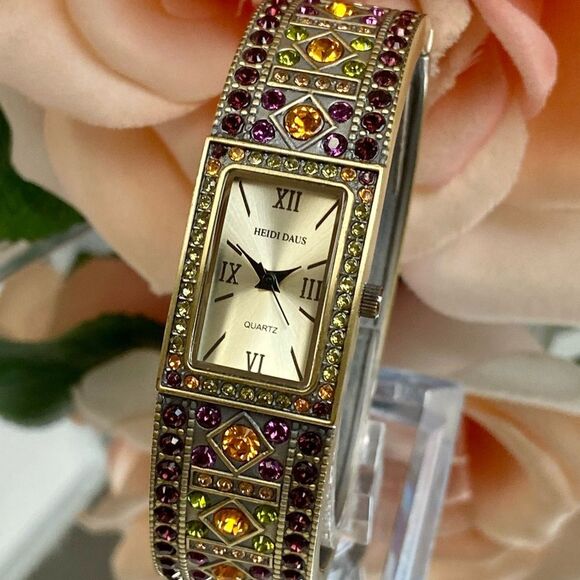 Heidi Daus Multicolored Crystal Accented Bangle Cuff Watch - Picture 3 of 14